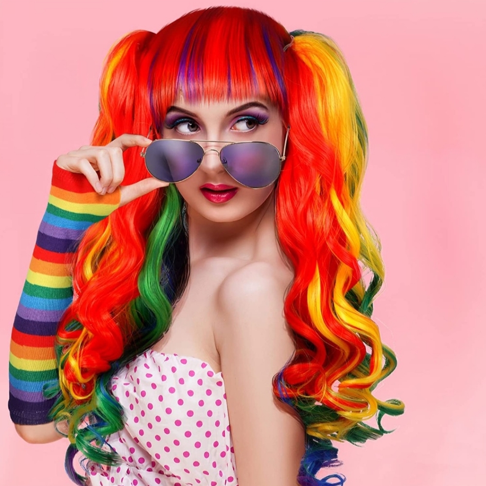 New Cosplay Halloween Rainbow Wig Accessories Set